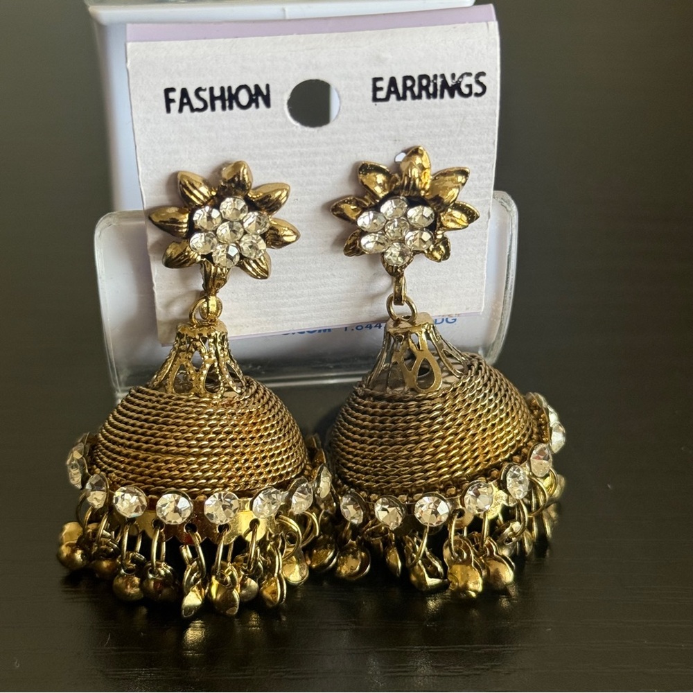 Ethnic Indian Wear Gold and Silver Jhumka Earrings
